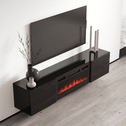 Cali BL-EF Floating Fireplace TV Stand for TVs up to 80, Modern High Gloss 72 Entertainment Center, Wall Mounted Electric Fireplace TV Media Console with Storage Cabinets
