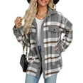 thumbnail image 2 of Chaqueta de Franela A Cuadros con Botones, Estilo Casual, Larga, con Bolsillos, Ideal para Otoño. Gris M, 2 of 8