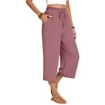thumbnail image 6 of Womens Linen Cropped Pants, Drawstring High Waisted Wide Leg Casual Loose Capris Trousers with Pockets Beach Vocation Clothes L, 6 of 9