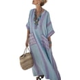 thumbnail image 4 of Sentmoon Robe de Printemps avec Poches Manches Courtes Col en V Robes Formelles pour Femmes Invitée de Mariage 2026 Été Imprimé à Rayures Coupe Ample Respirant Robes Maxi de Bureau Bleu TTTTG, 4 of 5