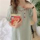 thumbnail image 4 of Ropa de dormir a cuadros para mujer, camisón de estilo japonés coreano, vestido de noche, ropa de casa, pijama de manga corta con volantes y pétalos, 4 of 4