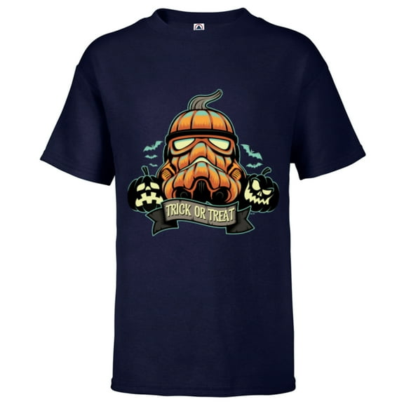 Star Wars Halloween Stormtrooper Jack-o’-Lantern Pumpkin - Short Sleeve T-Shirt for Kids - Customized-Athletic Navy