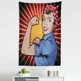 thumbnail image 1 of Feminist Tapestry, Illustration of Retro Strong Powerful Woman Showing Arm Muscle Vintage Theme Print, Fabric Wall Hanging Decor for Bedroom Living Room Dorm, 5 Sizes, Multicolor, by Ambesonne, 1 of 1