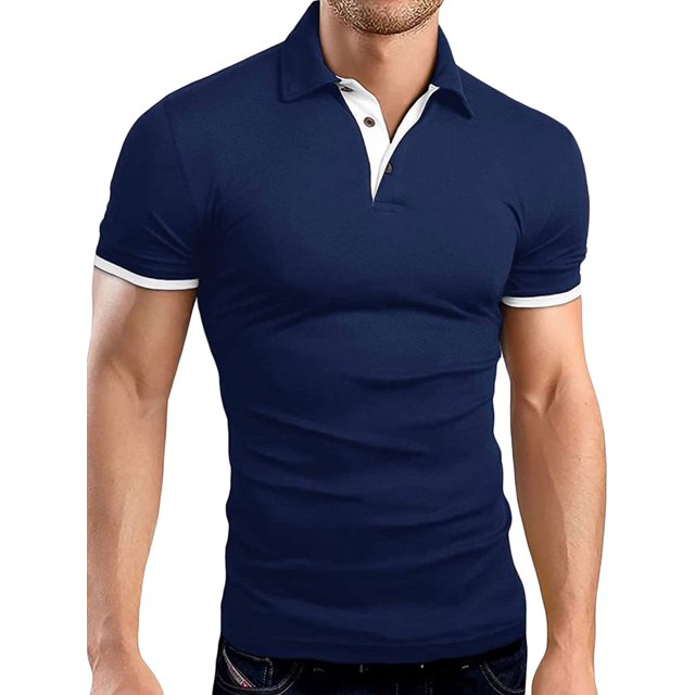 Sunloudy Camisa informal de negocios para hombre, blusas de oficina de manga corta con botones de cuello vuelto de patchwork de color para hombres Sunloudy moda