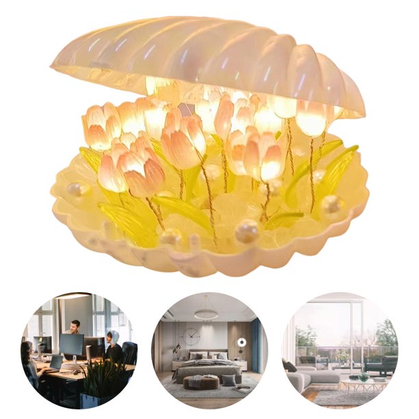 Luz de noche de tulipán de concha, luz ambiental alimentada por batería, decoración romántica cálida para el hogar Ndcxsfigh Para estrenar
