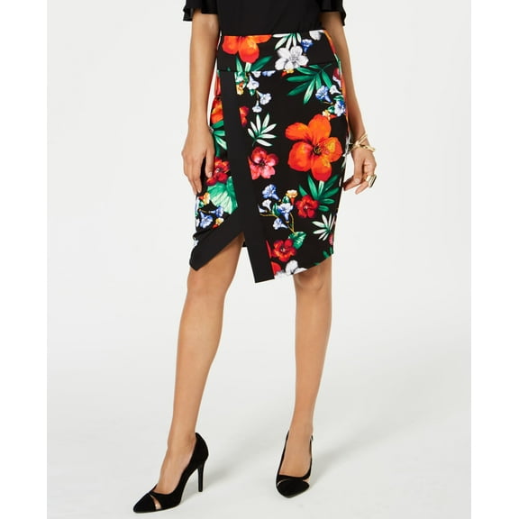 Thalia Sodi Printed Wrap Scuba Skirt Tropical Floral L