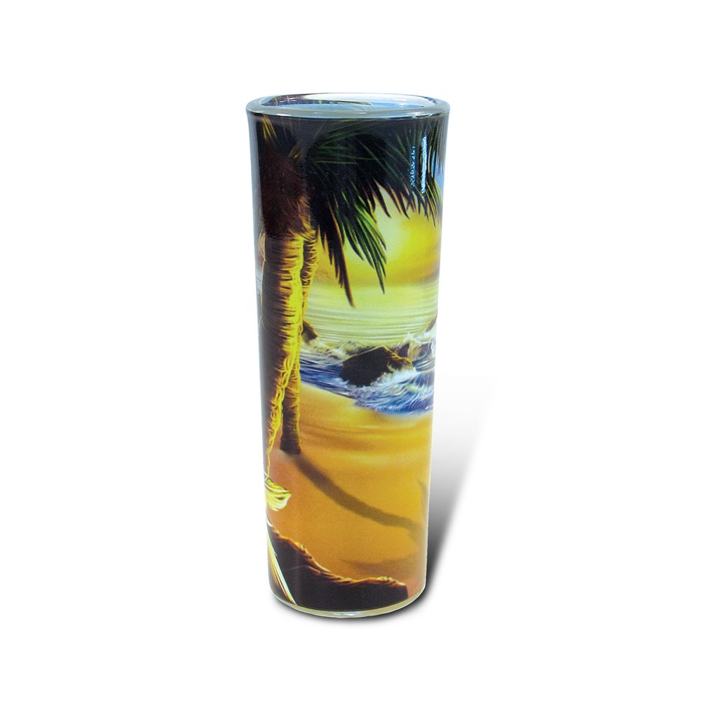 Puzzled Palm Tree Full Shot Glass, 1.84 Oz. Tequila Cocktail Whisky Vodka Unbreakable Glassware