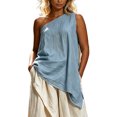 thumbnail image 2 of IUYRTFE Women's One Shoulder Sleeveless Asymmetrical Top Loose Fit Cotton Linen Blend Casual Summer Blouse, 2 of 6