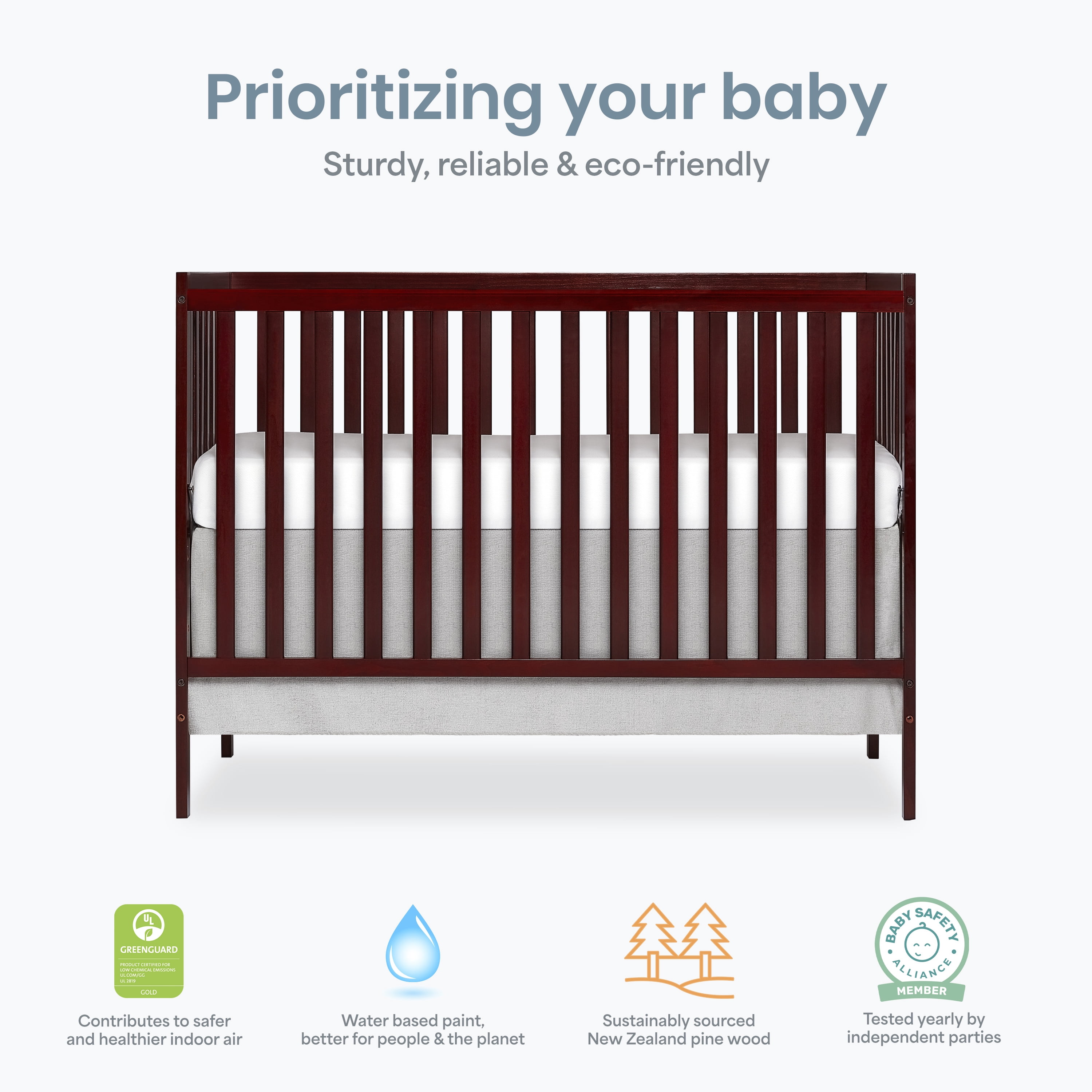 Dream On Me Synergy 5-in-1 Convertible Crib in Cherry, Greenguard Gold Certified
