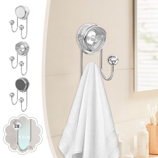 Gancho con Ventosa Resistente | Toallero Adhesivo de Pared | Instalación Sin Taladros para Puertas de Baño y Cocina | Retirada Sin Dejar Marcas y Diseño Resistente | Gancho Doble Blanco