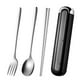 thumbnail image 2 of Juego de Cubiertos Portátil de 3 Piezas de Acero Inoxidable con Palillos, Tenedor, Cuchara y Estuche de Viaje, Negro/Blanco, Kit de Utensilios Liviano para Trabajo, Camping y Comidas al Aire Libre, 2 of 7