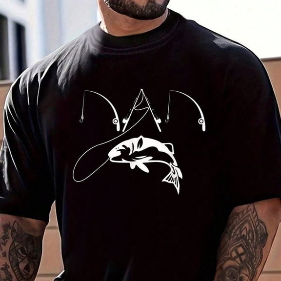 Retro Fishing Dad Graphic T-Shirt Funny Angler Father's Day Gift Men's Short Sleeve Black Cotton Tee Top Classic Outdoor Sports Apparel