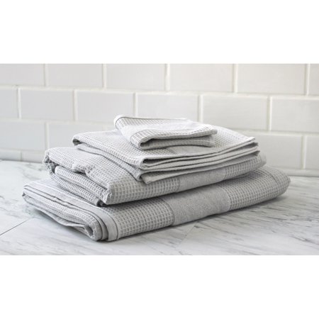Melange Home Brooklyn Park Collection Cozy Waffle Comb Turkish Cotton Towel Set (Bath/Hand/Wash) PEBBLE GREY Set of 12 (4 Wash/ 4 Hand/ 4 Bath)