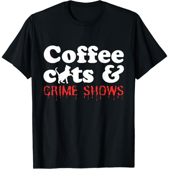 Funny Coffee Cats Crime Shows Murder Mystery Halloween T-Shirt