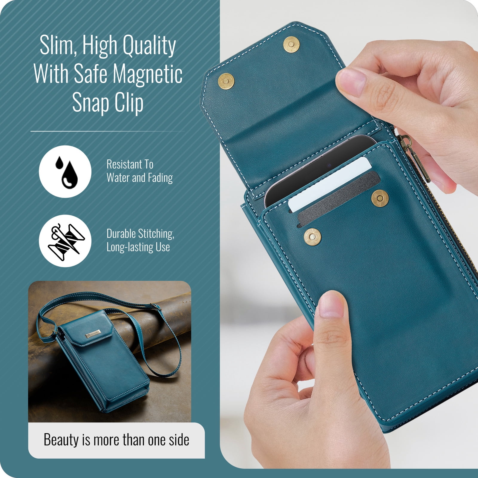 Crossbody Cell Phone Purse Bag for Women Men,Small Leather Wallet with 10 Card Slots,Zipper Pocket & Adjustable Strap Shoulder Bag Clutch with Magnetic Closure Fits Most Smartphones Under 7.3", Green