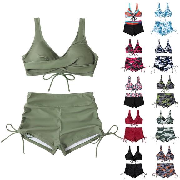 Women's Bikini Set Printed Two Piece Fashion Sexy Swimsuit with Removable Bra Pads No Underwire for Beach Vacation,Army Green,L
