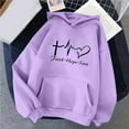 thumbnail image 2 of Yuannlog Womens Hoodies Autumn Winter Casual Comfortable Temperament Letters Print Round Neck Long Sleeve Pullover Hooded Sweater With Pockets, 2 of 3