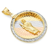Wellingsale 14k 3 Tri Color White Yellow and Rose Gold CZ Cubic Zirconia San Judas Medal Pendant (Size : 29 x 20 mm)