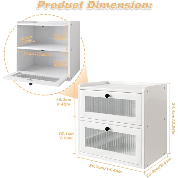Double Layer Large Bread Box for Kitchen Counter, Wooden Corner Bread Storage Container with Acrylic Window, White
