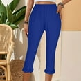 thumbnail image 4 of Sales of The Day Clearance Prime! lcziwo Capri Leggings for Women Tummy Control Knee Length Ruffled Hem Cropped Leggings 2025 Summer Solid Comfy Milk Silk Capri Pants Blue L, 4 of 9