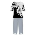 thumbnail image 4 of Teissuly Women's Casual Round Neck 5/4 Sleeve Top And Pants Digital Printing Two-piece Set, 4 of 5