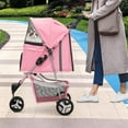 thumbnail image 3 of Cat Dog Stroller,3-Wheels Pet Stroller for Medium/Puppy Dogs 30 Lbs, Cat Strollers for 1 Cats, Foldable Dog Stroller with Storage Basket and Cup Holder, Breathable Mesh Pink, 3 of 9