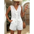 thumbnail image 2 of Floral Eyelet Embroidered Sets for Women 2 Piece Summer Shorts Button Down Vest Dressy Causal Vacation Set White M, 2 of 7