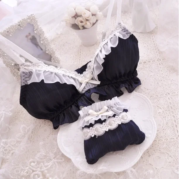 Conjunto de Bikini de Lolita para mujer ropa interior Kawaii sujetador comodo bragas con lazo conjunto de lenceria Bodega Aurrera en linea