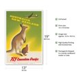 thumbnail image 2 of Australia - New Zealand - Fly Canadian Pacific Air Lines - Kangaroo with Baby Joey Kiwi - Vintage Airline Travel Poster by Peter Ewart c.1956 - Master Art Print (Unframed) 13in x 19in, 2 of 4