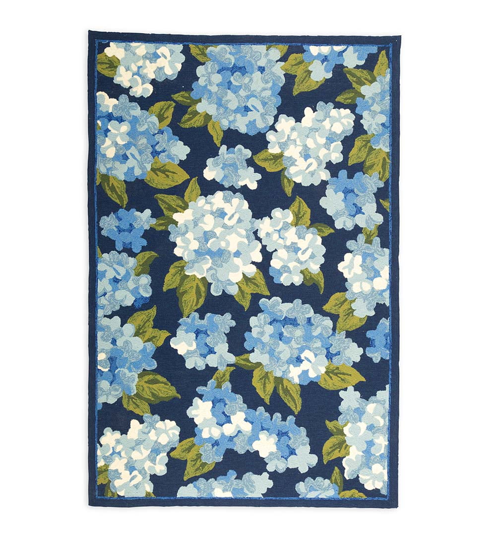 Hydrangeas Flower Design Indoor / Outdoor Rug, 3'5"x 5'5", Blue