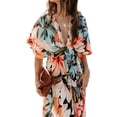 thumbnail image 2 of Valcatch Womens Casual Short Sleeve Boho Floral Printed V Neck Long Dress Side Slit Cocktail Party Maxi Wedding Dresses S-XXL, 2 of 7