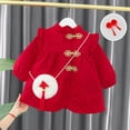 thumbnail image 3 of GYRATEDREAM Infant Toddler Girls Qipao Dress Baby Velvet Lining Long Sleeve Traditional Cheongsam Dress with Chinese Knot New Year for 8 Months-5 Years, 3 of 8