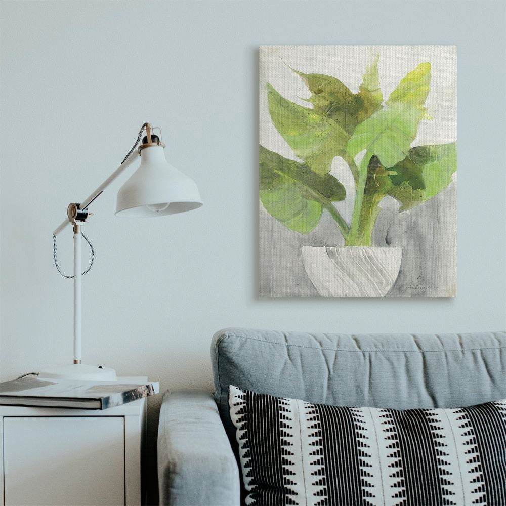 Stupell Industries Green Large Plant White Planter Indoor Home Painting Canvas Wall Art Design by Albena Hristova, 30" x 40"