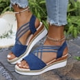 thumbnail image 3 of Rokment Platform Wedges Strappy Dress Sandals for Women 2026 Beach Fashion Casual Open Toe Chunky High Heels Espadrilles Slingback Gladiator Summer Shoes Blue Size 7.5, 3 of 6
