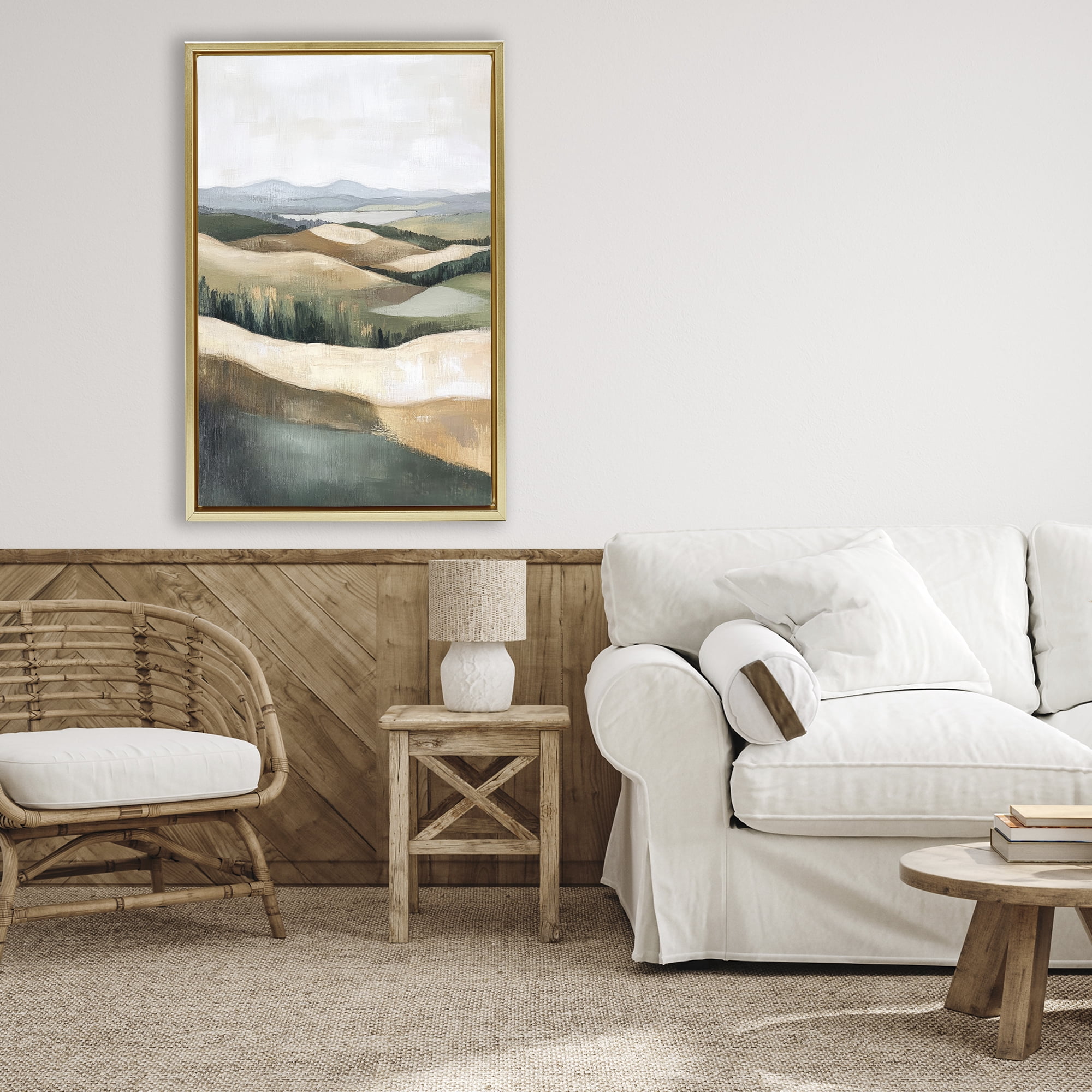 Stupell Industries Tranquil Rolling Hills & Fields Gold Framed Floater Canvas Wall Art, design by Petal Prints Design