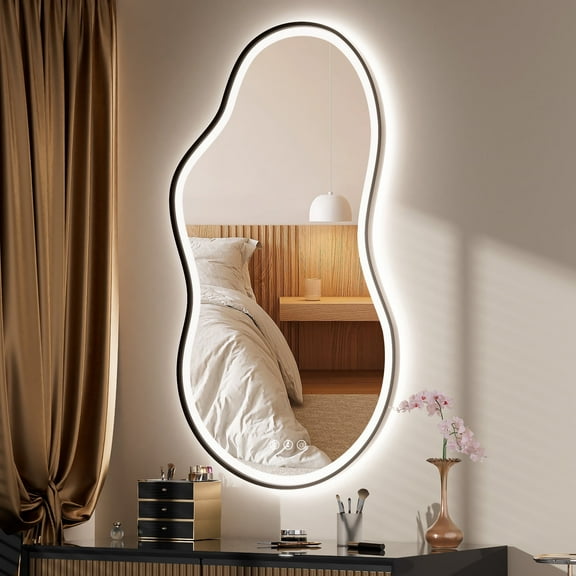 Hasipu 20"x35" LED Irregular Bathroom Vanity Mirror Asymmetrical Wall Mirror with Lights Cloud Shaped Abstract Decorative Mirror for Living Room, Bathroom, Bedroom & Hallway