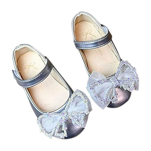 LOVZFMLL Girls Mary Jane Flats Glittery Dress Princess Wedding Party Shoes Bow Knot Footwear for Toddler Little Kids Silver 5-6 Years