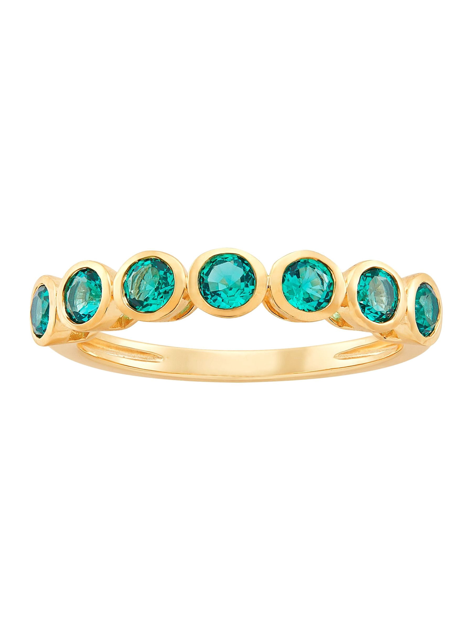 Women's Welry Created Emerald Seven Stone Band Ring in 10kt Yellow Gold,  Size 8 - Walmart.com