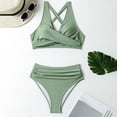 thumbnail image 6 of Daznico High Waisted Bikini Set, V Neck Twist Front Two Piece Swimsuit, Solid Color Bathing Suit for Beach Pool,M, 6 of 9