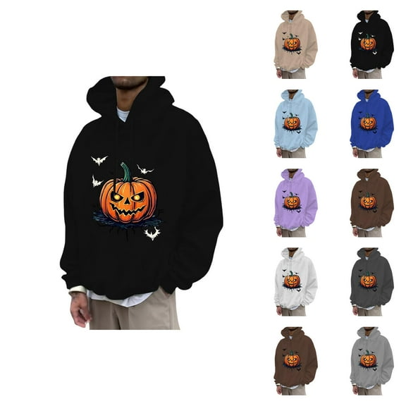Halloween Pumpkin Hoodies for Men 2025 Spooky Pumpkin Graphic Hooded Sweatshirt Halloween Pullover Tops