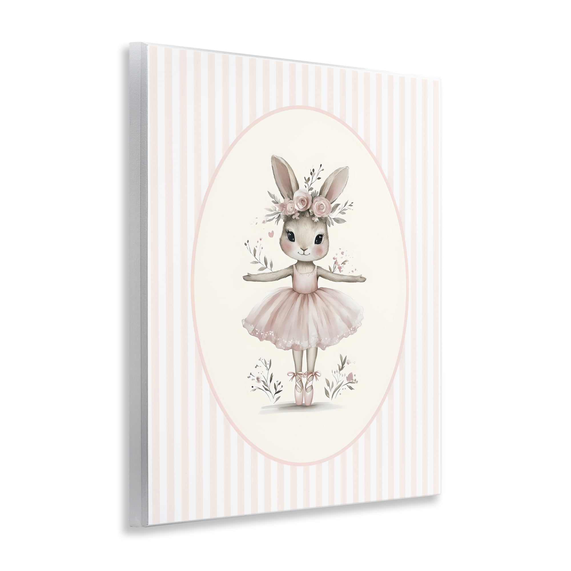 Stupell Industries Nursery Ballerina Bunny Striped Wall Plaque Art, design by LSR Design Studio