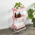 thumbnail image 5 of ECR4Kids 3-Tier Metal Rolling Utility Storage Cart, Multipurpose Organization, Pink, 5 of 6