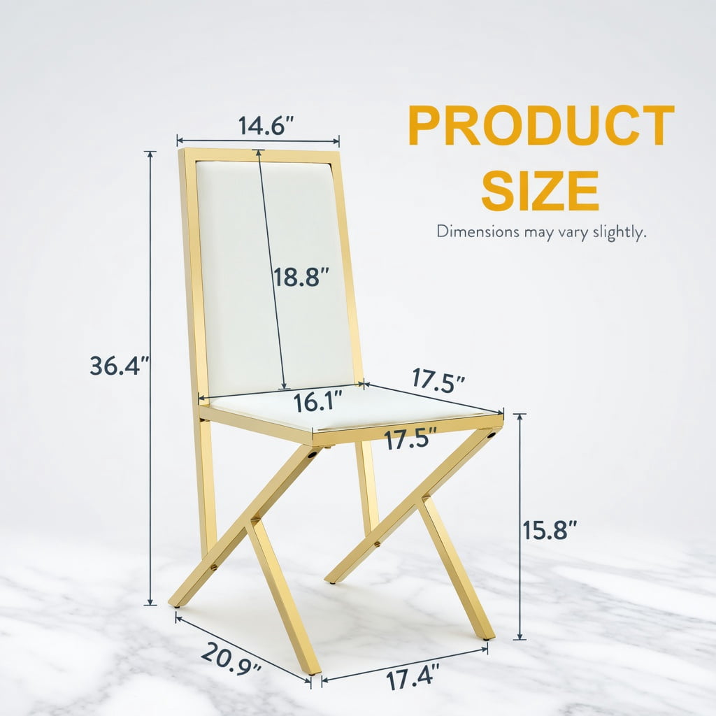 Hommoo 2-Pack Modern PU Leather Dining Chairs with Metal Frame, Ergonomic Back Support, Adjustable Non-Slip Feet, Easy Assembly, White & Gold