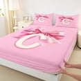 thumbnail image 4 of Erosebridal Cartoon Coquette Bowknot Girls Queen Sheet Sets,Letter C Monogrammed Bed Set For Kids 4 Pieces, 4 of 6