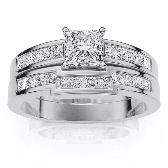 Pompeii 1ct Princess Cut Channel Set Diamond Wedding Engagement Ring 14K White Gold