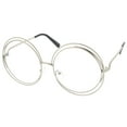 thumbnail image 2 of sunglassLA Female Women's Oversize Wire Frame Clear Lens Round Eyeglasses 62mm (Silver / Clear) - 62mm, 2 of 4