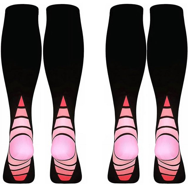 Calcetines de compresión para mujeres y hombres (2 pares), medias de compresión para correr, volar, hacer deporte, viajar (rosa L/XL)