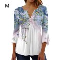 thumbnail image 4 of QualitChoice Hauts à Manches 3/4 T-Shirt Évasé Tunique d'Été Lavable Respirant devant Blouse Col en V Mode Chic Plage Bleu m, 4 of 5
