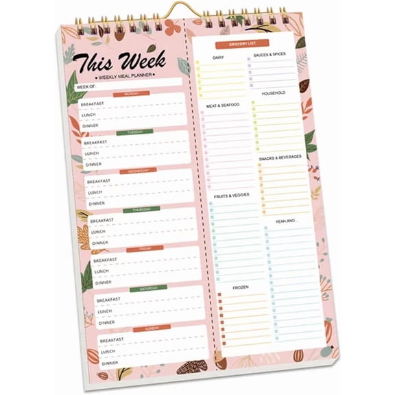 Weekly Meal Planner Magnet with Grocery List, 2026 New 52 Sheets Weekly Meal Planner Notebook for Fridge, 8.5x11in Wall-Mountable Meals Planning Notepad for Daily & Weeklys Plan