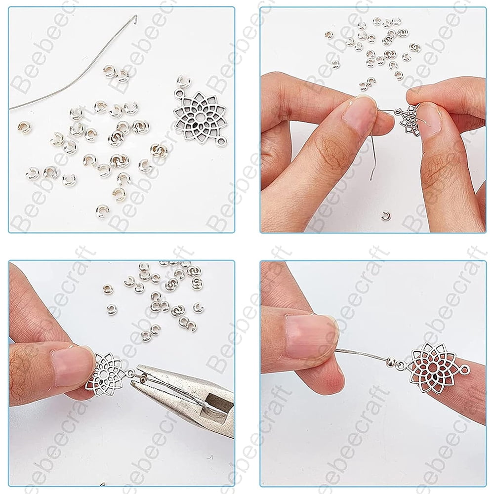 1box 30Pcs 925 Sterling Silver Crimp Beads Covers Flat Round Silver 5.5x4mm Hole: 1.8mm